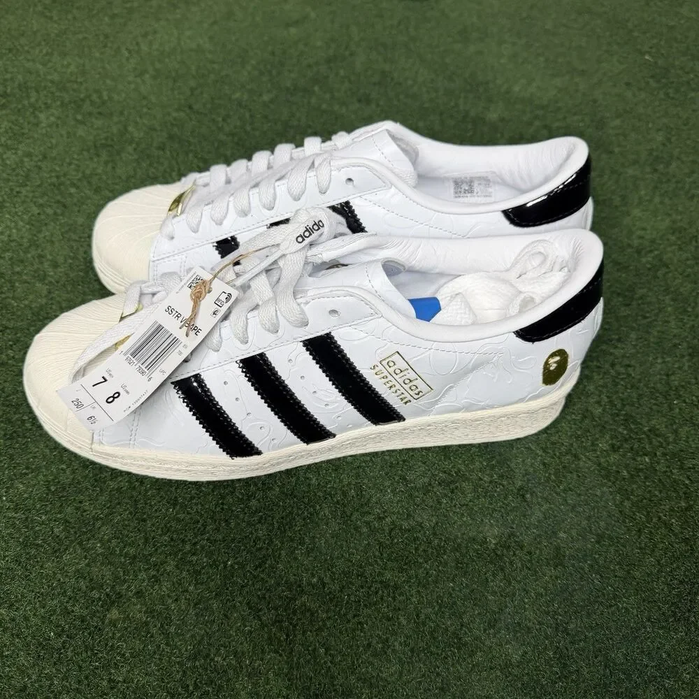 Sz 7 Adidas Originals x BAPE Superstar FTWWHT/CBLACK/OWHITE JR2701